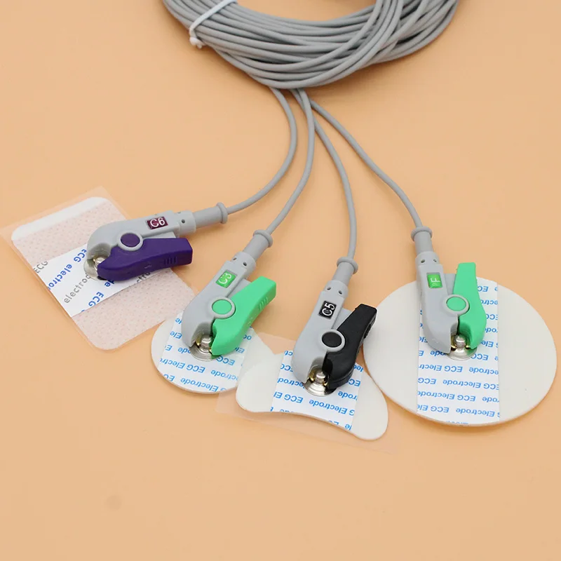 5-leads EEG/EMG/ECG/EKG din1.5 holter cable, Leadwire of Electrode Clip for disposable electrode pad and eeg cap.