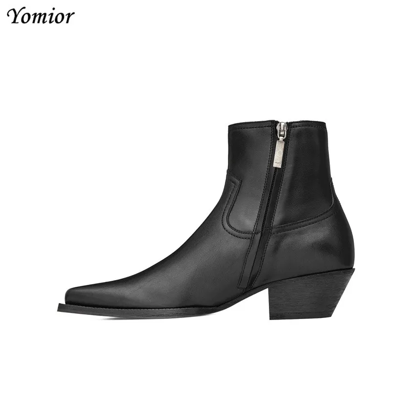 Yomior Genuine Leather Pointed Toe Men Ankle Boots Fashion British Comfortable Chelsea Boots Casual Vintage Party Gentleman Boot