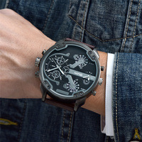 Oulm HP3548 Men Big Watches Luxury Brand Two Time Zone Quartz Watch Large Dial Casual Sport Male Wristwatch
