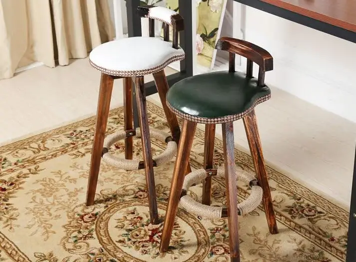 olid wood bar chair. American retro bar stool.. Domestic high chair
