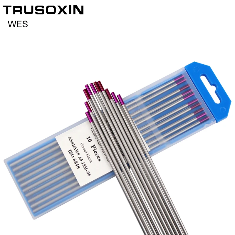 Eletrodo de tungstênio roxo cabeça wes, 1.0 /1.6/2.0/2.4/3.0/3.2/agulha de tungstênio tig/eletrodo de tungstênio/haste tig com 10 peças