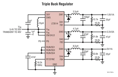 LT3514EFE LT3514IFE LT3514 - Regulador de comutação triplo abaixador com operação de ciclo de trabalho 100%
