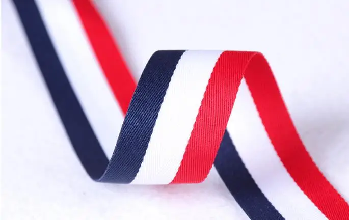 High quality Double-sided Width 25mm Red White Blue stripes Grosgrain gift wrap ribbon DIY Handmade Sewing Clothes Accessories