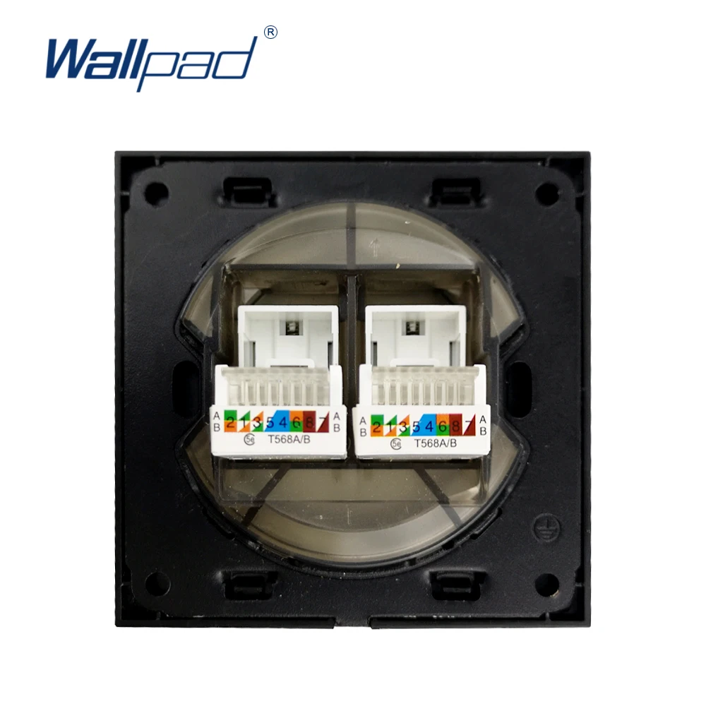 Wallpad L6 Double 2 x PC Data CAT6 Ethernet Computer Wall Socket RJ45 Wiring Outlet Brushed Aluminum Black Satin Metal