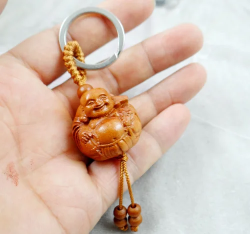 Natural mahogany three-dimensional engraving pig keychain Buddha key ring jewelry gift for men and women 1pc