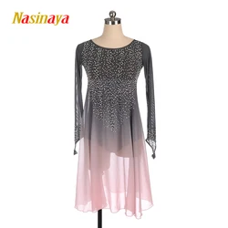 Nasinaya Figure Skating Dress Customized Competition Ice Skating Skirt for Girl Women Kids Performance Grey Gradient Pink