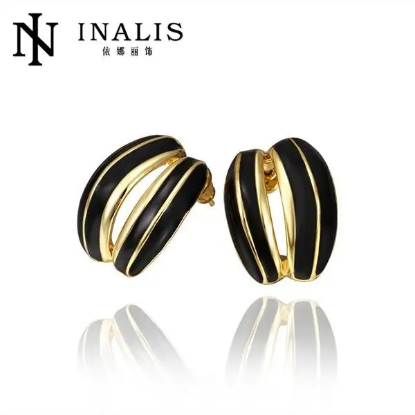 INALIS New Arrival Black Stone Round Push Back Stud Earrings for Women Fashion Jewelry E630