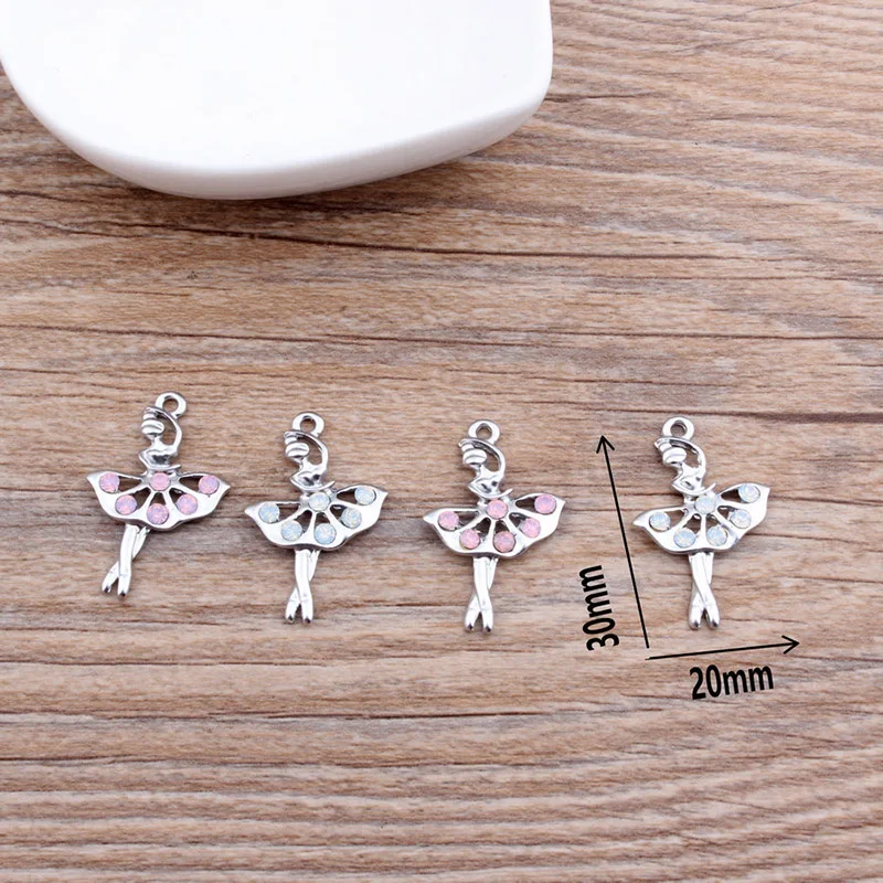 10pcs/lot Girl Ballet Dancer Charms Earring Making DIY Fashion Rhinestone Ballerina Pendant Metal For Jewelry Accessories YZ264