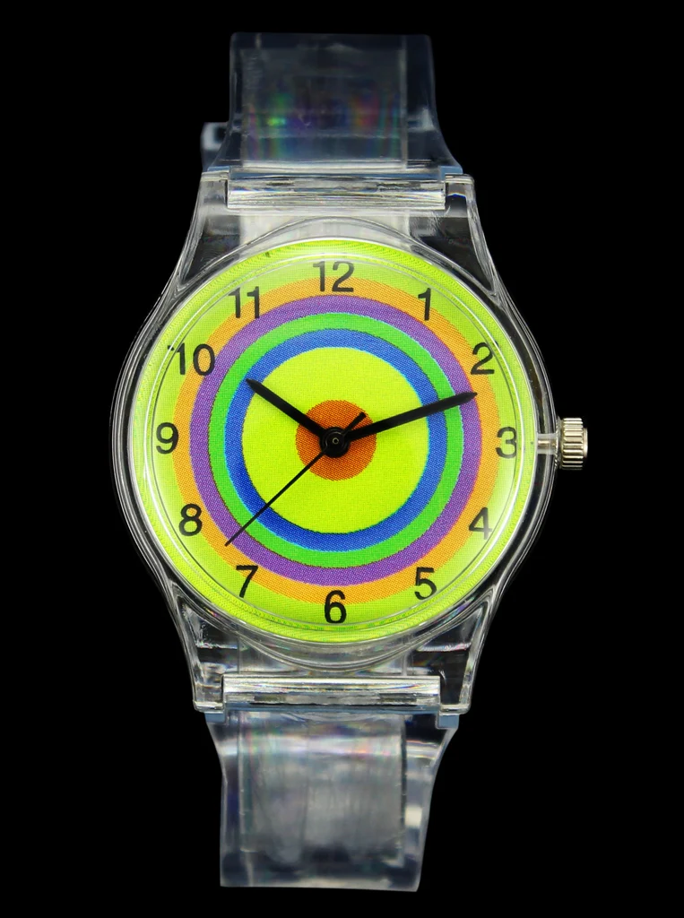 Rainbow Stripe White Clouds Multicolor Kids Circle Cartoon Transparent Student Sport Children Boy Girl Gift Wrist Watch