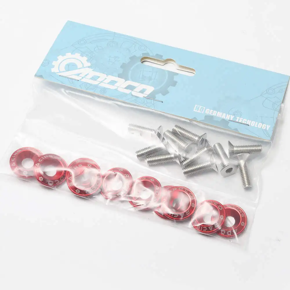 Addco Racing 10PC M6 CNC Billet Aluminum Fender Bumper Washer Bolt Engine Bay Dress Up Kit ADDP007