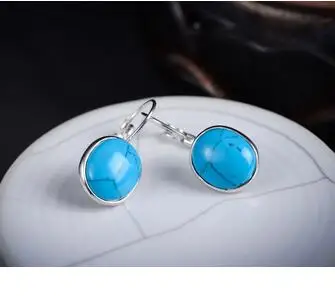 

hot sell new Style hot charm blue stone gem beadstud silver earrings for women jewelry