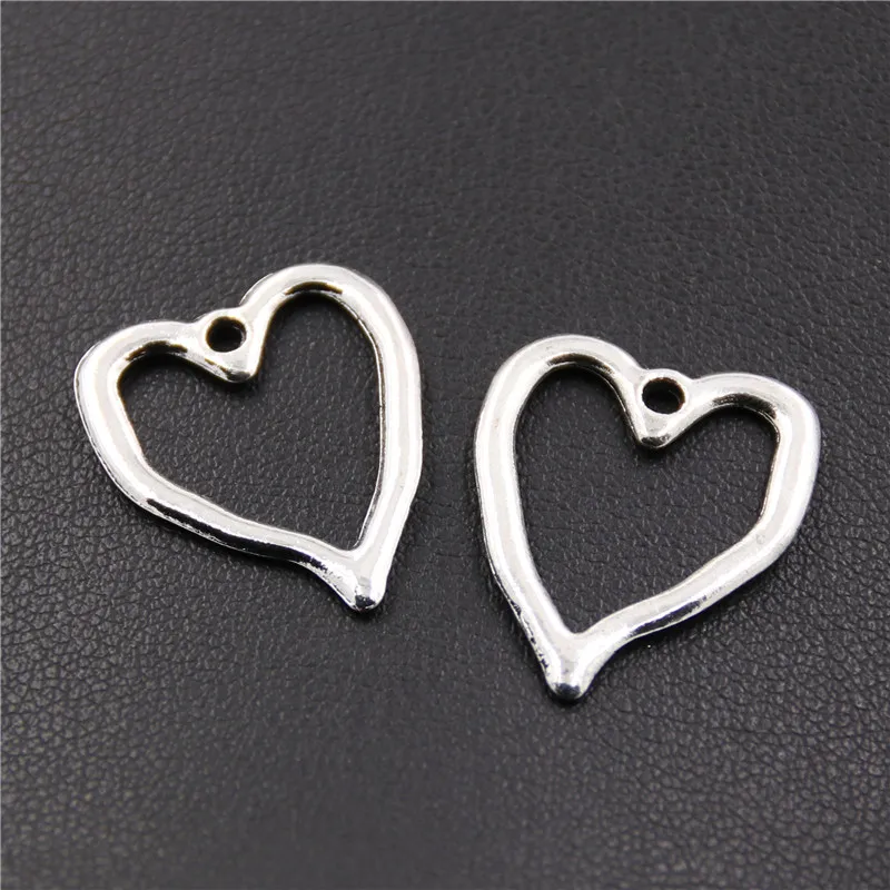 50PCS   Silver Color Charms Heart Pendants Carved Hearts For Bracelet Necklace Jewelry Making A2356