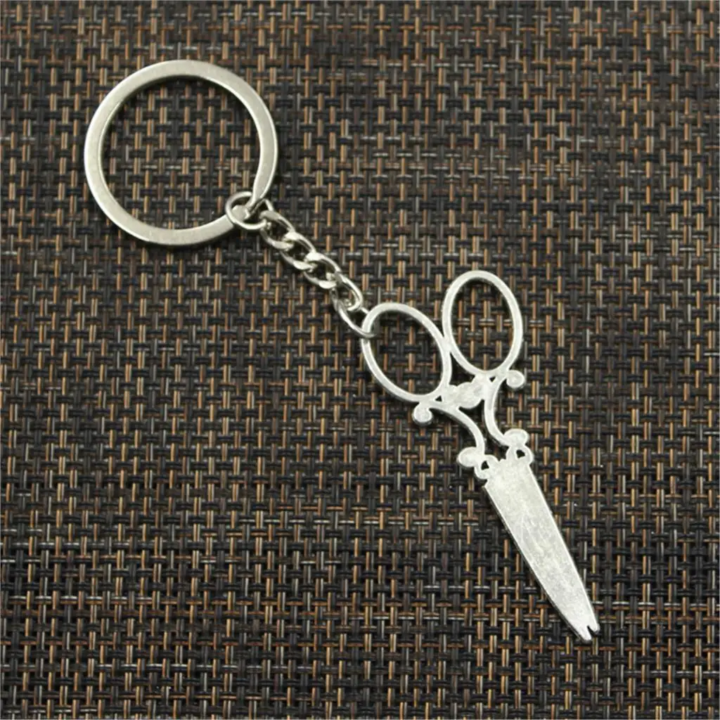 New Fashion Men 30mm Keychain DIY Metal Holder Chain Vintage Sewing Scissors 61x25mm Gold Color Bronze Silver Color Pendant Gift