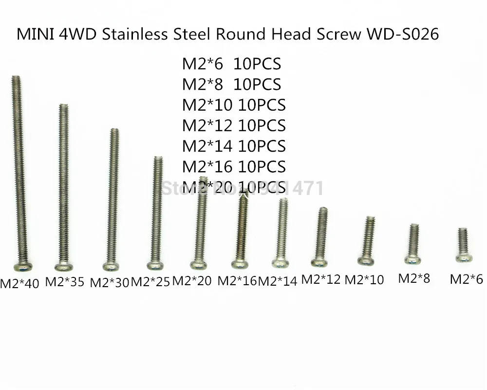 Free Shipping 70Pcs Screws with Nuts Mini 4wd M2 Stainless Steel Round Head Screws Self-made Parts For Tamiya MINI 4WD