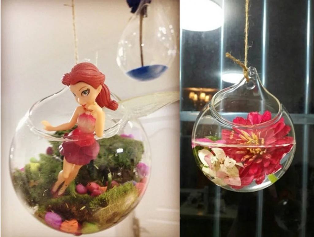 New Hot Clear Ball Shaped Glass Hanging Vase Bottle for Plant Flower Decoration Vase Pots Gift DIY Home Wedding Decor Terrarium