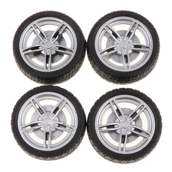 40mm 5-Spoke Plastic Wheel Rims with Soft Rubber Tires for RC Racing Car, Pack of 4