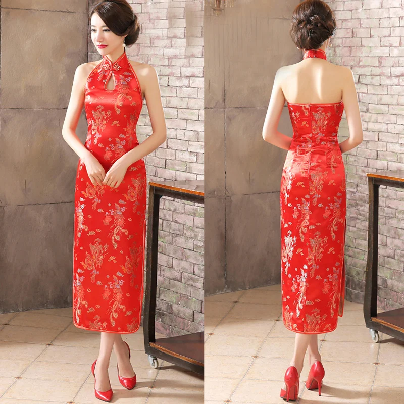 Sexy New Navyblue Women's Evening Party Dress Brand Chinese Backless Cheong-sam Long Cheongsam Qipao S M L XL XXL XXXL 0115051