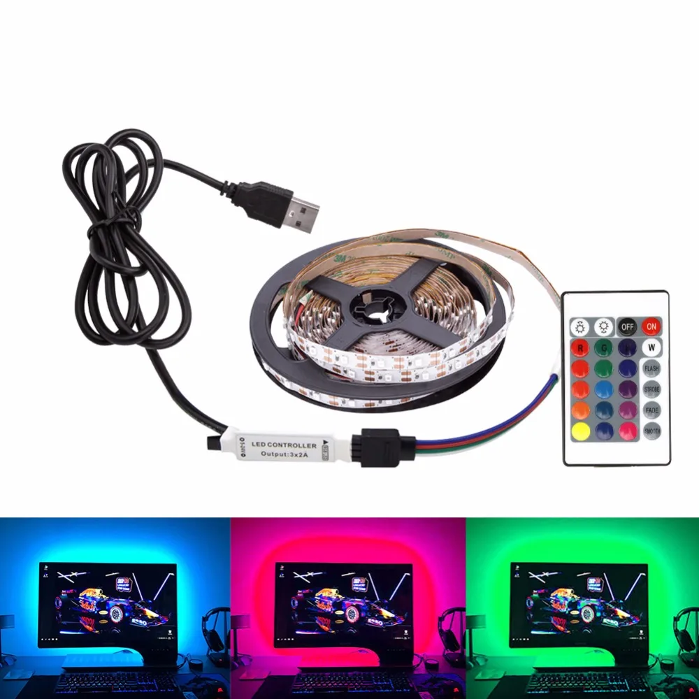 DC 5V taśma LED kabel USB zasilanie elastyczne światło lampa 50CM 1M 2M 3M 4M 5 M SMD 2835 Mini 3Key dekoracja biurka oświetlenie tła do TV