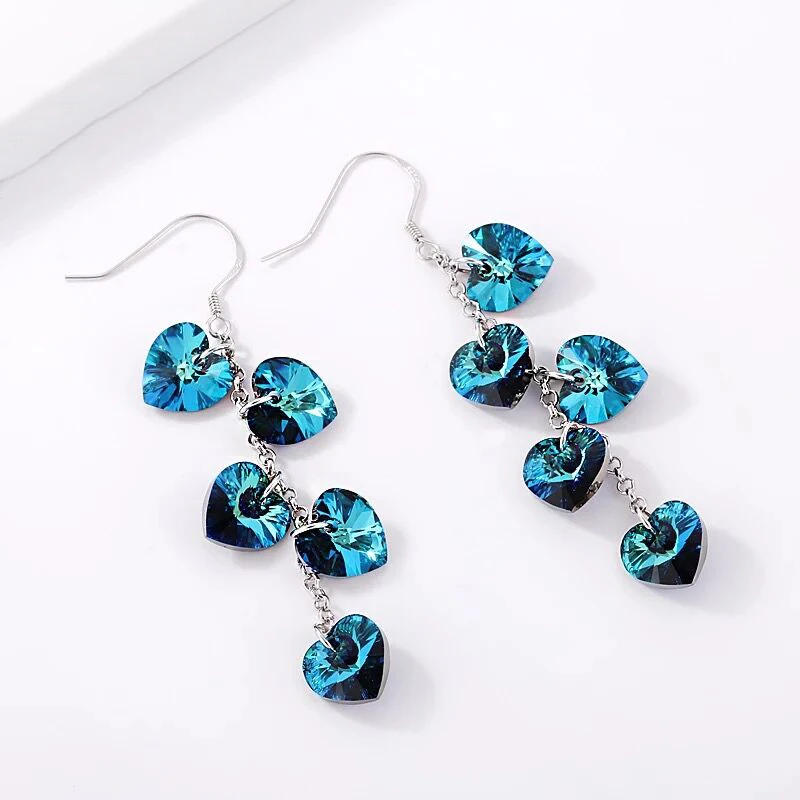 Original Heart Crystals From Austria Tassel Drop Earrings Colorful Beads Hanging Silver Color Dangle Earrings Piercing For Women