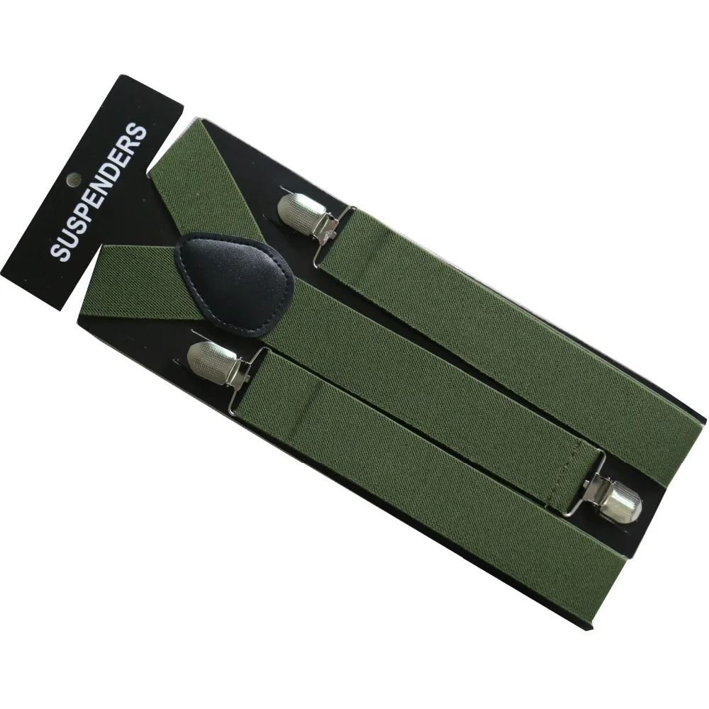 Frete grátis 2019 novo 3.5cm de largura do exército verde cor lisa suspensórios para homens