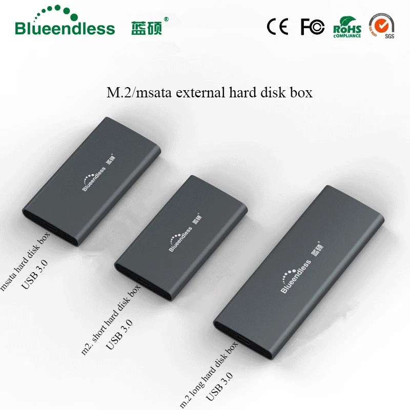 Blueendless M.2 المحمولة القرص الصلب Ssd نوع c Usb 3.0 Msata 2242/2260/2280 القرص الصلب الضميمة الفضة الألومنيوم Hdd العلبة