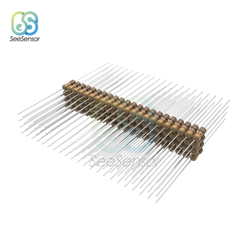 100 pezzi 5% 1/4W 0.25W resistore a pellicola di carbonio 1R 10R 100R 220R 1K 2.2K 4.7K 10K 22K 47K 100K 220K 470K 1mmu Ohm resistenza