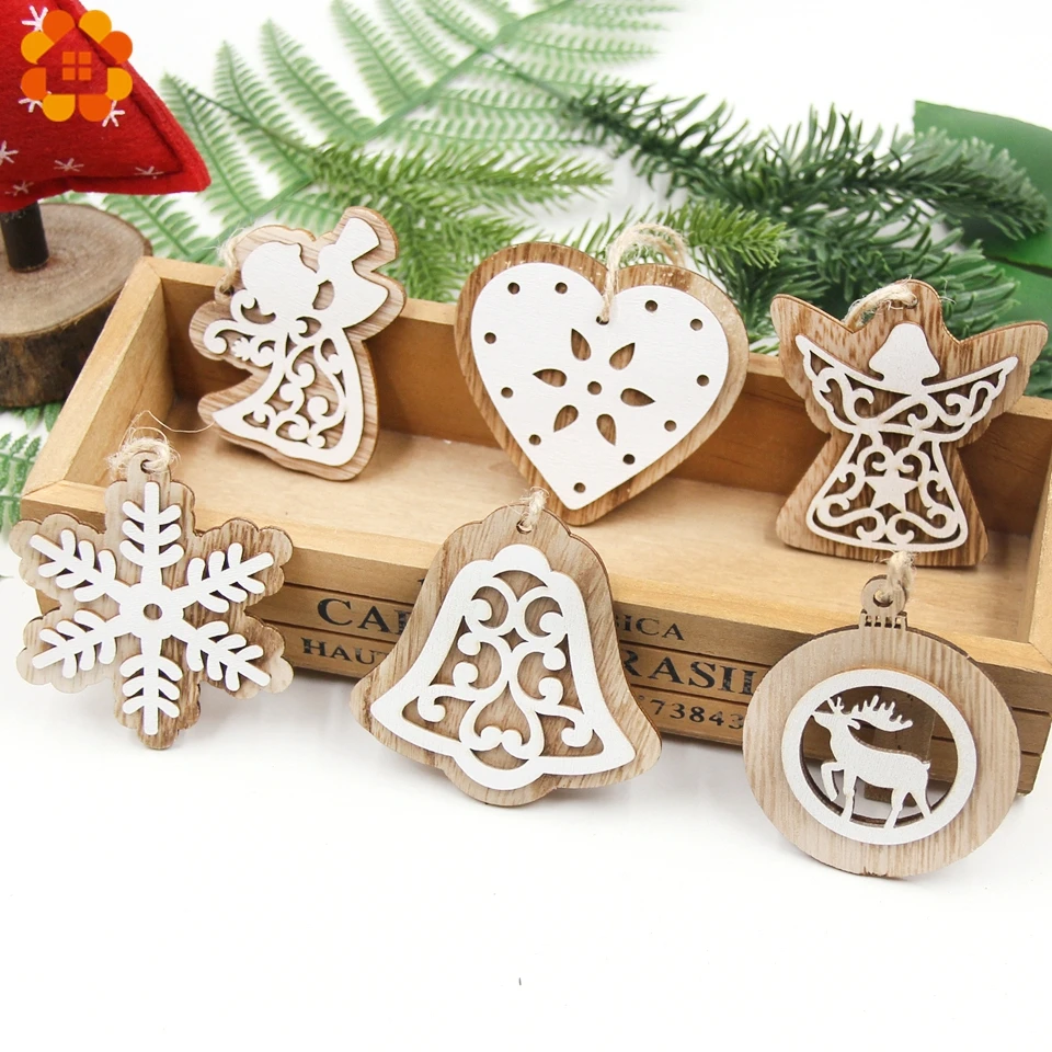 2PCS Vintage European White Wooden Pendants Ornaments Hanging Gifts For Wedding&Christmas Party Decorations Tree Ornaments