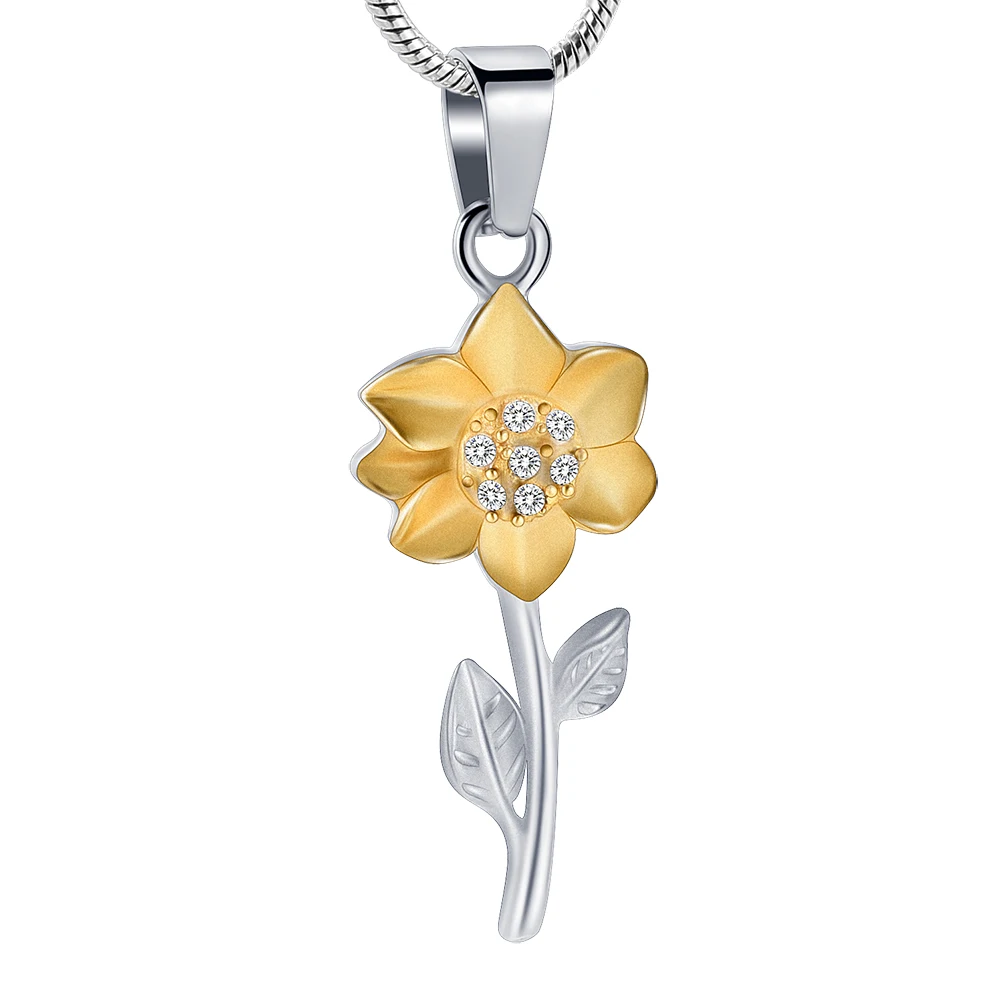 Newest Golden Sunflower Keepsake Pendant For Women Elegant Crystal Cremation Urn Necklace For Ashes Memorial Jewelry free funnel