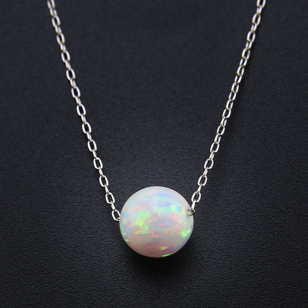 

Round Beads/ball Opal Pendant Necklace White Fire Opal Necklace Collier 925 Sterling Silver Chain Necklaces Women Jewelry Gifts