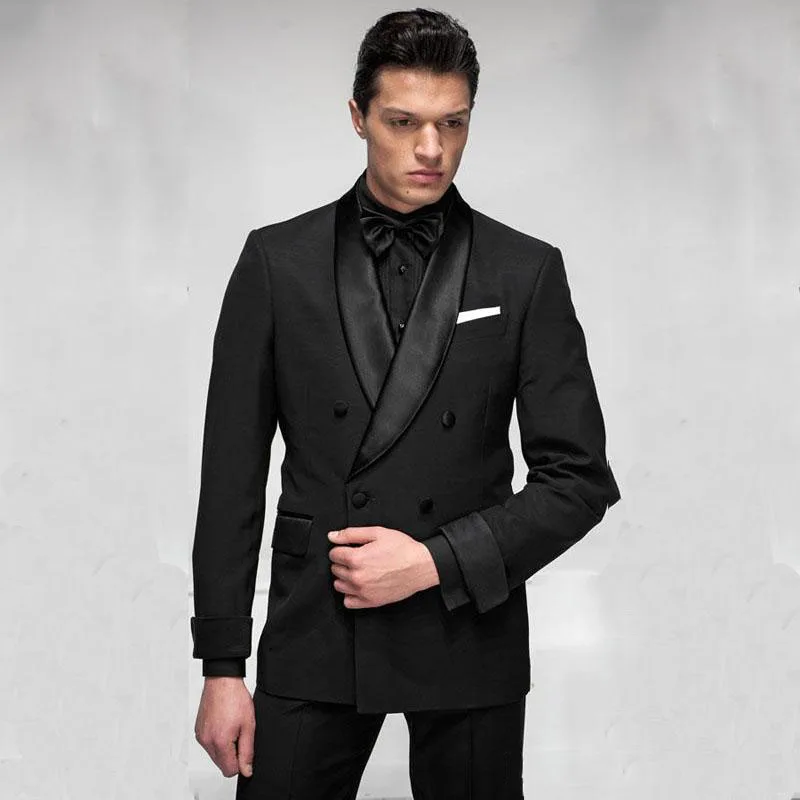 

Customize Black Men Suit for Wedding Man Blazer Groom Tuxedo 2Piece Costume Homme Shawl Lapel Double Breasted Terno Masculino