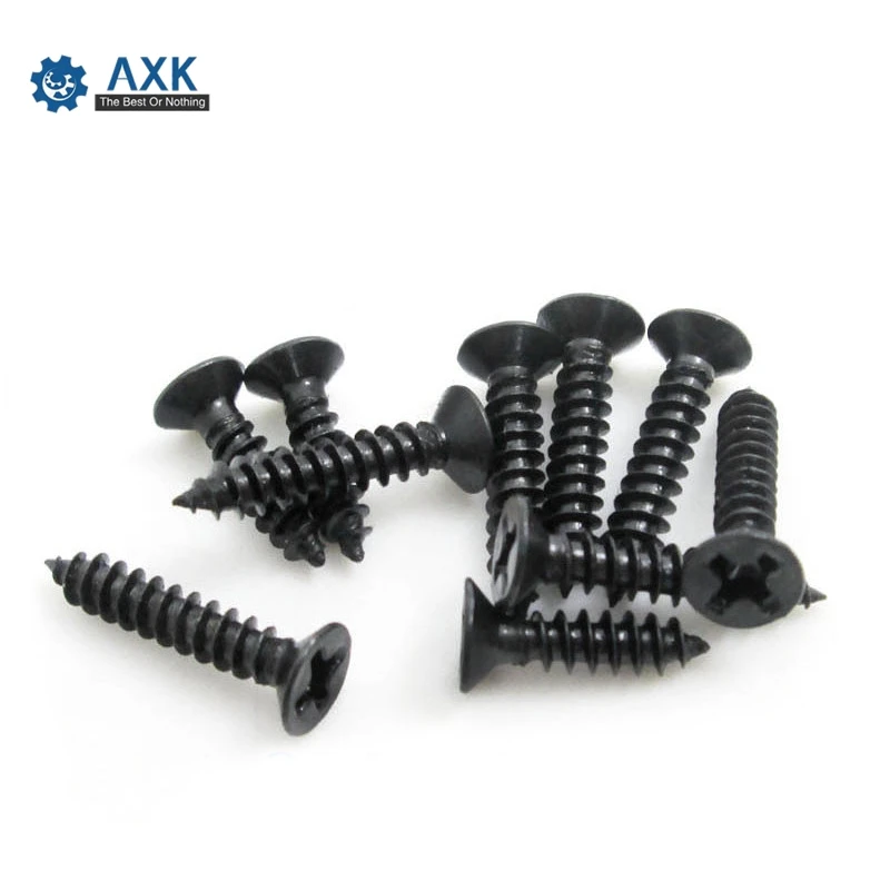 

100Pcs M1 M1.2 M1.4 M1.7 M2 M2.3 M2.6 DIN7982 KA Black Self-tapping Screws Countersunk Flat Head Electronic Small Screws SS12