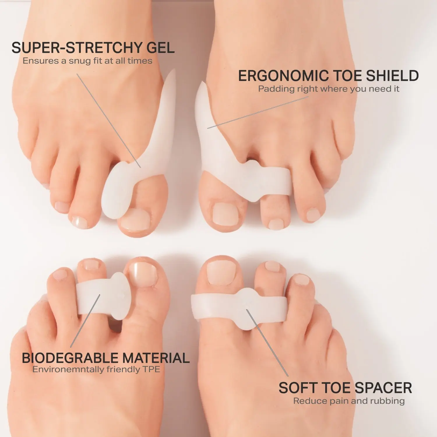 2Pcs Thumb Valgus Protector Silicone Gel foot fingers Two Hole Toe Separator Bunion Adjuster Hallux Valgus Feet Massager C142