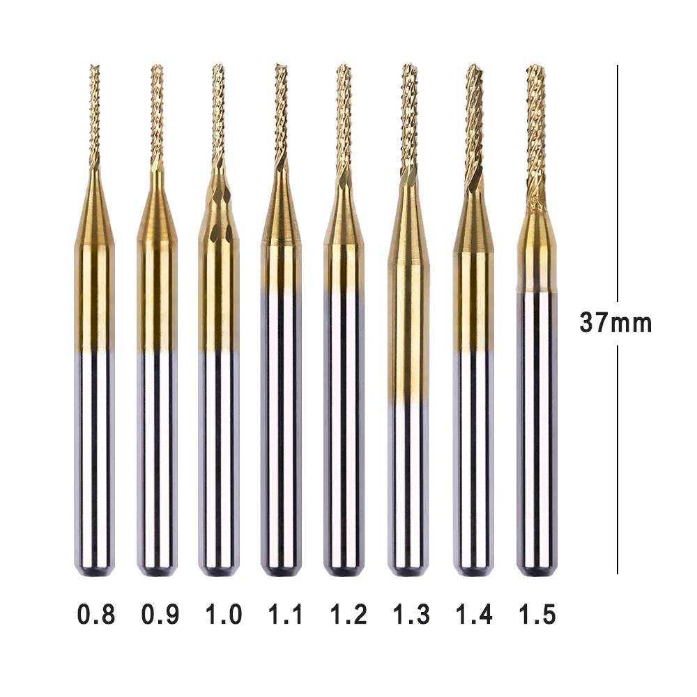 1pc Durable 0.8mm-3.175mm Titanium Coated Carbide Milling Cutter Engraving Edge Cutter CNC Router Bits End Mill for PCB Machine