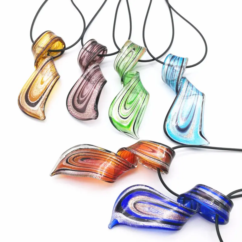 6Pcs Mix Color Twisted Lampwork Glass Murano Pendants Necklace CHIC