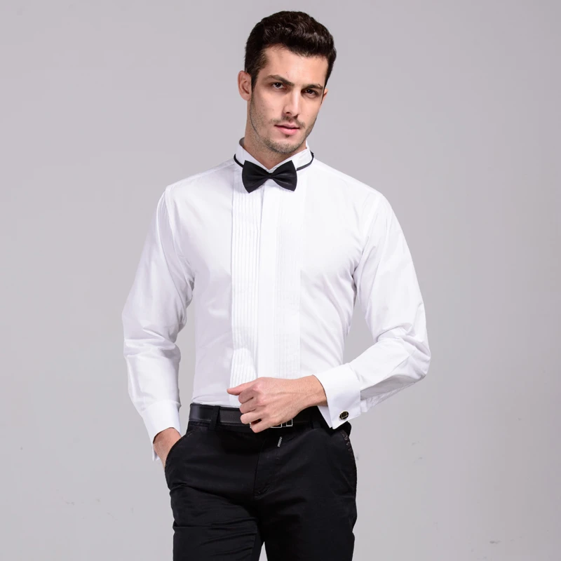 New Arrival francuski mankiet skrzydło wskazówka kołnierz męska formalne ubranie koszule Tuxedo koszule oblubieniec koszule ślubne dla mężczyzn