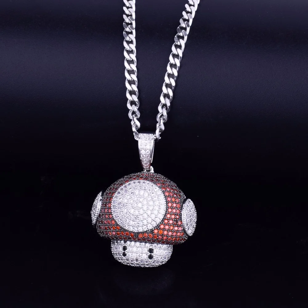 Bubble Letter Mush Head Pendant Necklace Cubic Zircon Men Women Hip Hop Jewelry