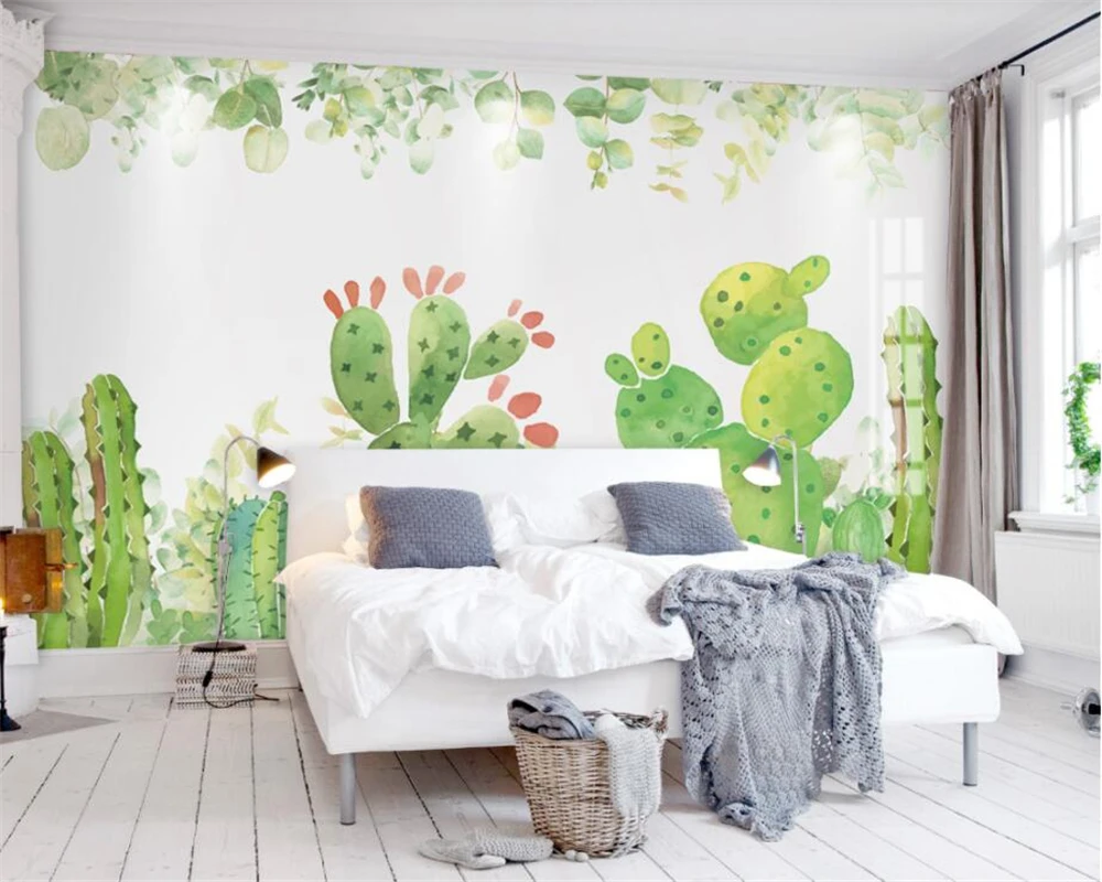 

Beibehang Custom wall wallpaper living room bedroom murals Nordic watercolor hand painted cactus TV backdrop wall 3d wallpaper