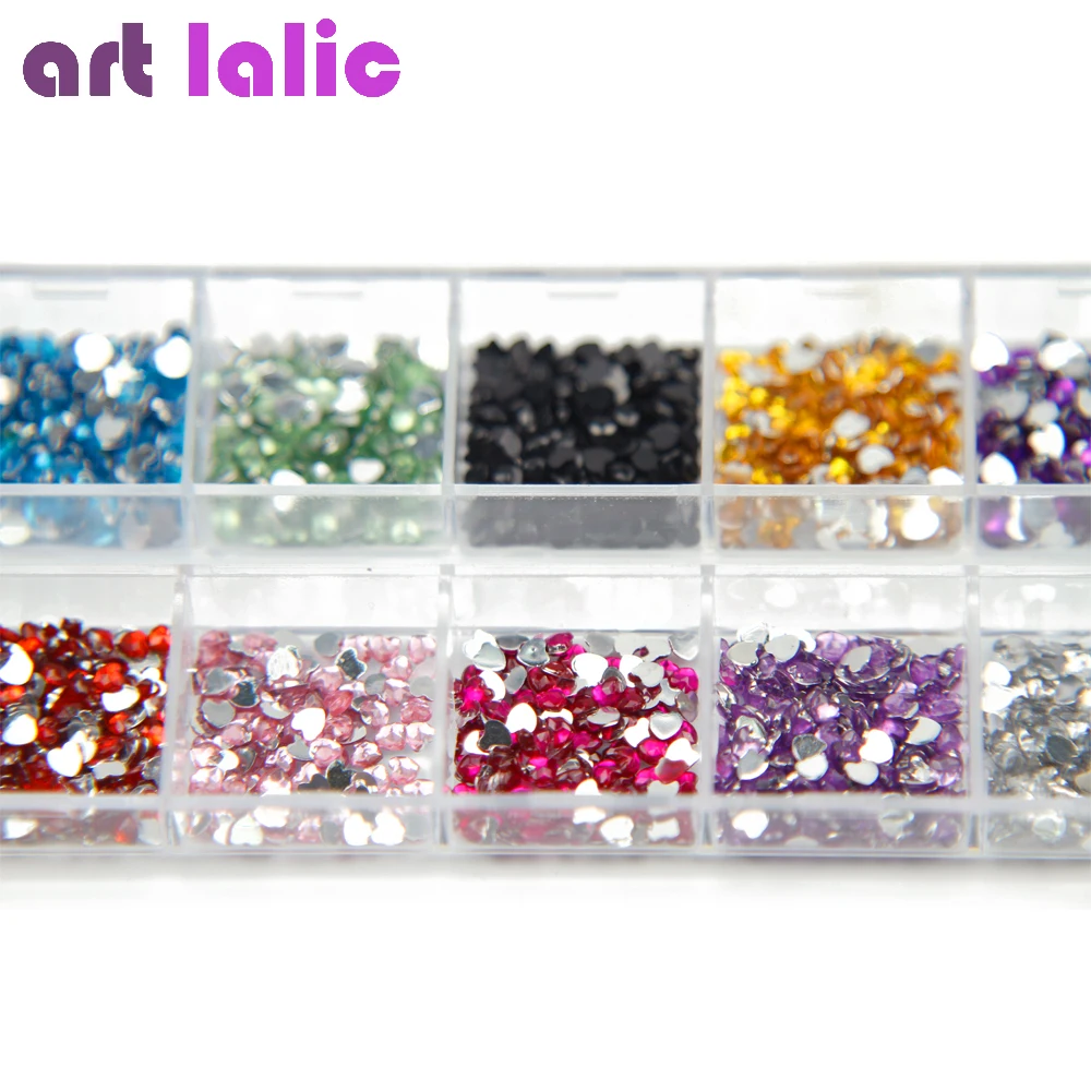 Crystal Rhinestones Nail Art Gems with Case, Heart Shape, Acrylic Tips, UV Gel, DIY Deco, 3000 Pcs