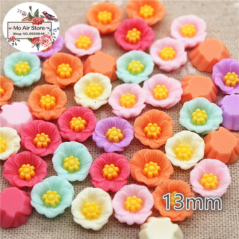 50pcs 13mm Mixed light Color flower resin flatback cabochon DIY jewelry/phone decoration No Hole DIY craft