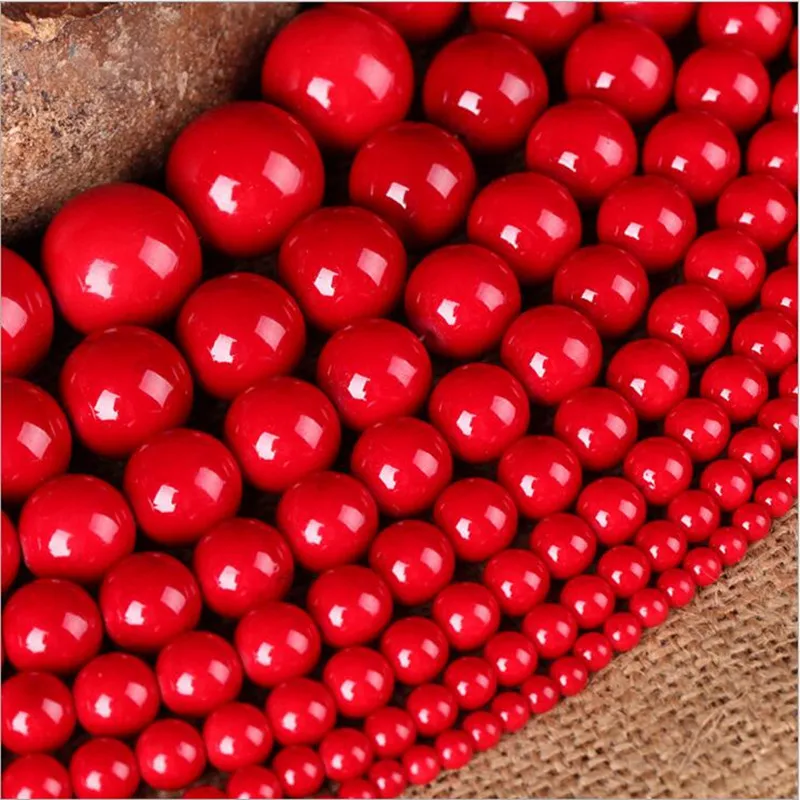 1 Strand/ot Round Simulated Red Coral Stone Charm Beads 4mm 6mm 8mm 10mm for DIY Bracelets Jewelry Making Accessories Free Ship