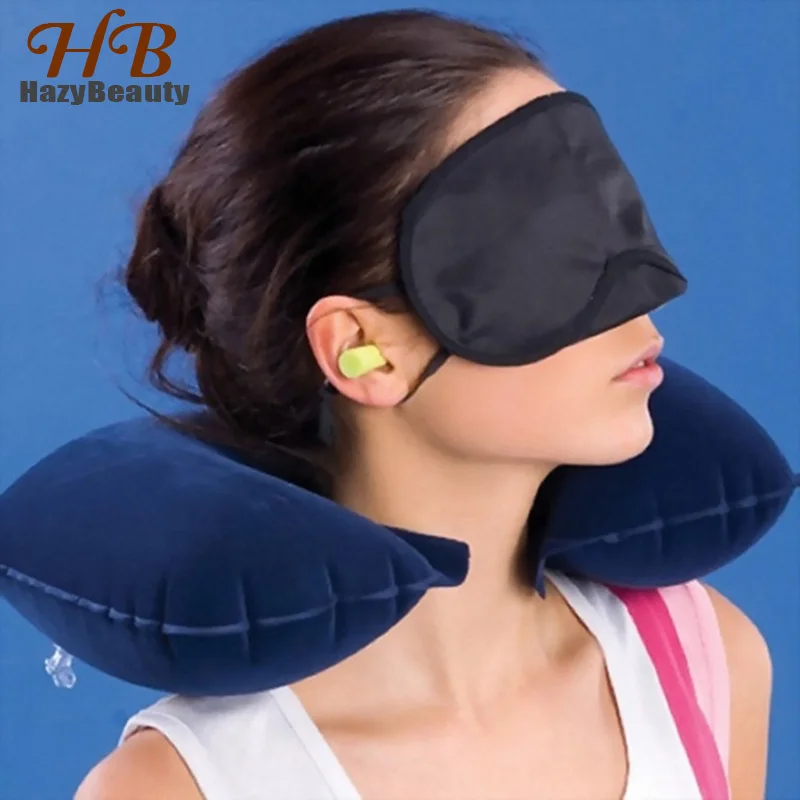 HazyBeauty U Neck Pillow Travel Pillow Flight Car Pillow Inflatable Pillow Neck U Rest Air Cushion+ Eye Mask + Earbuds