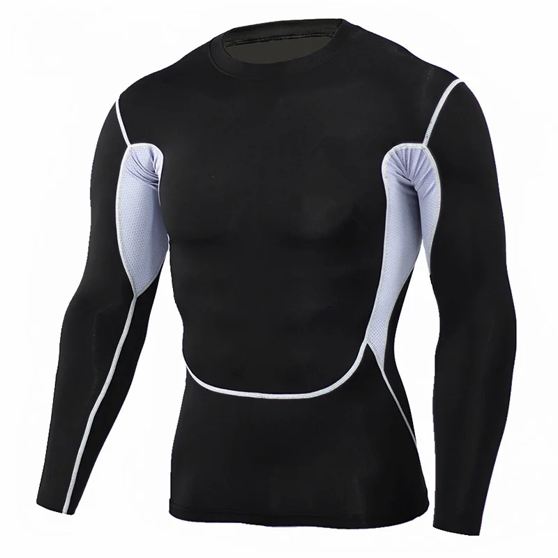 Mens Compression Shirts Bodybuilding Skin Tight Long Sleeves Jerseys Clothings MMA Crossfit Exercise Workout Fitness Sportswear