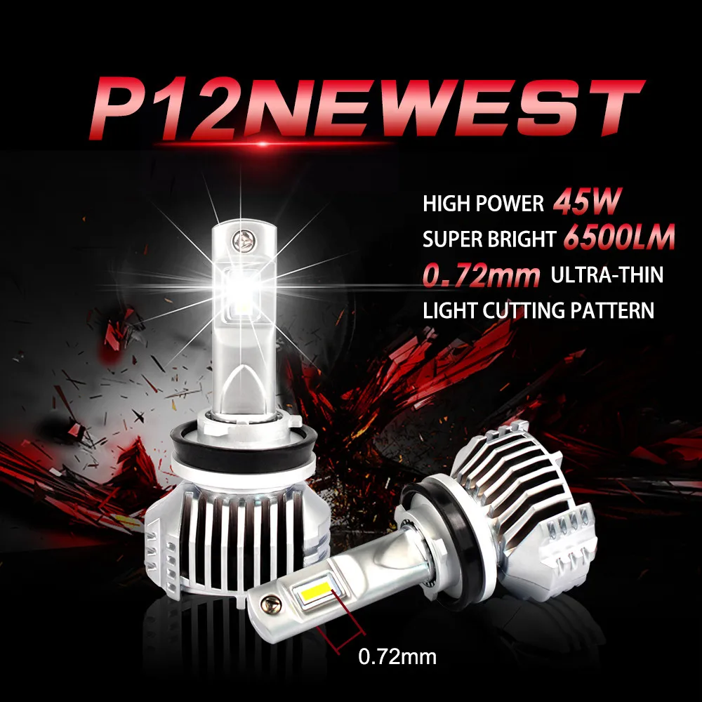 

1 Set H8 H9 H11 P12 Car LED Headlight H4 HB2 H7 9005 9006 HB3/4 9012 HIR2 Front Lamps Bulb Super Bright 6K White 90W 13000LM 12V