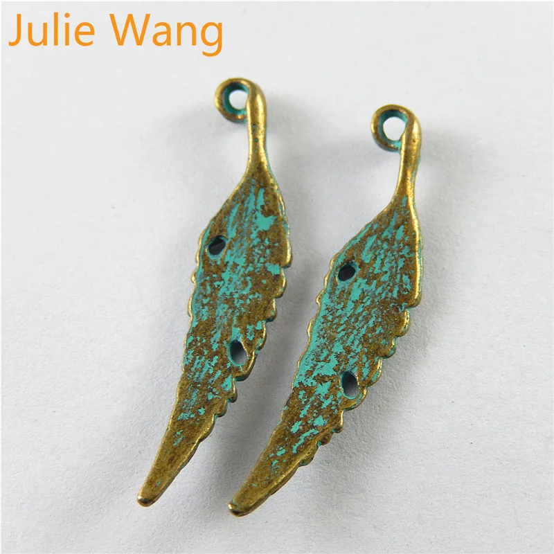 Julie Wang 20PCS Zinc Alloy Vintage Antique Bronze Feather Shape Charms Jewelry Making Pendants Necklace Finding Accessories