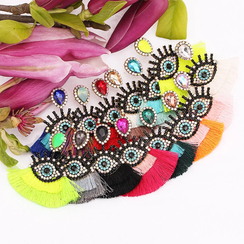 Sehuoran Tassel Earrings For Women Vintage Earrings Geometric Eye Pendant Dangle Statement Earrings Fringed Earrings Multicolor