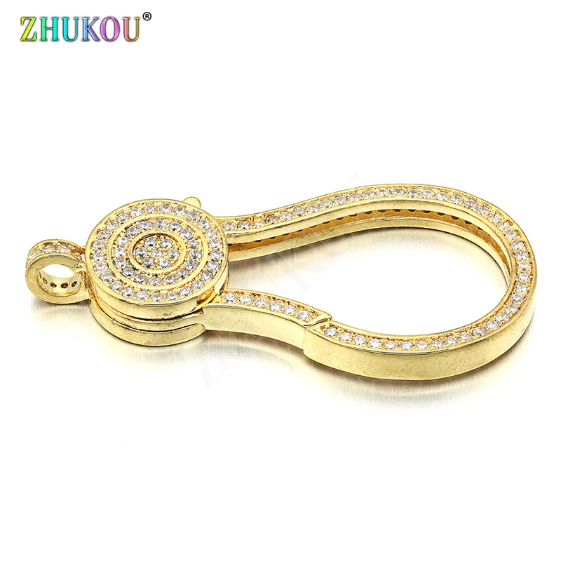 24*50mm Brass Cubic Zirconia Lobster Clasps Hooks for Diy Jewelry Findings Accessories, Mixed Color, Hole: 3.5mm, Model: VK62