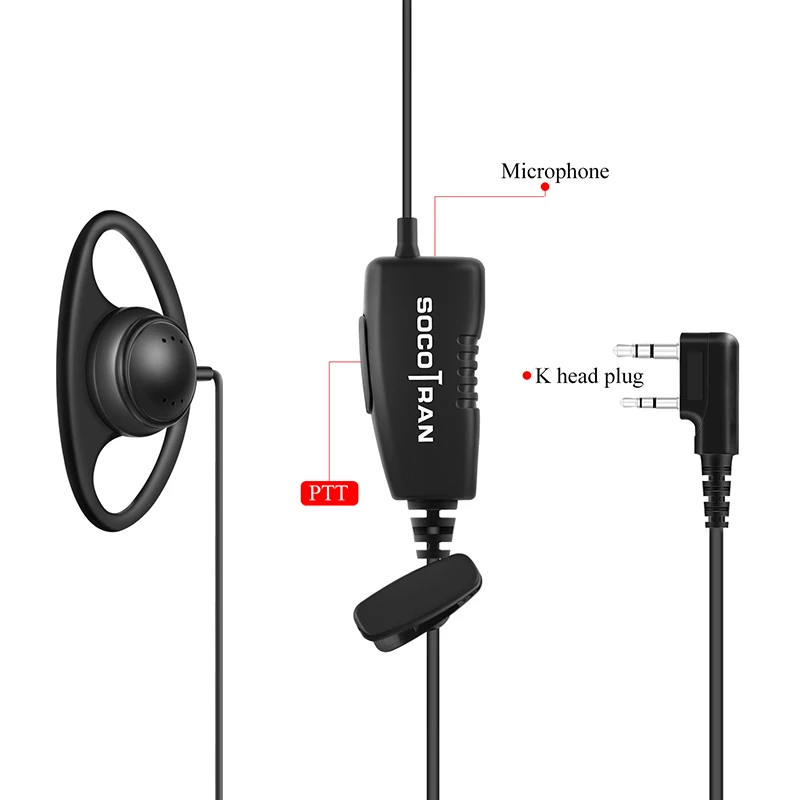 Socotran PMLN6535 Walkie Talkie Earpiece D-Gaya Over-The-Ear Earpiece dengan PTT & MIC K Plug untuk Socotran SC-600 SC-508 SC-308