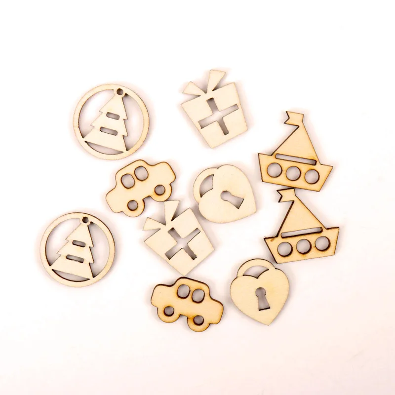 Car Ship Gift Lock Pattern Wooden Scrapbooking Collection Craft Handmade DIY Accessory Home Decoration 25-27mm 20pcs
