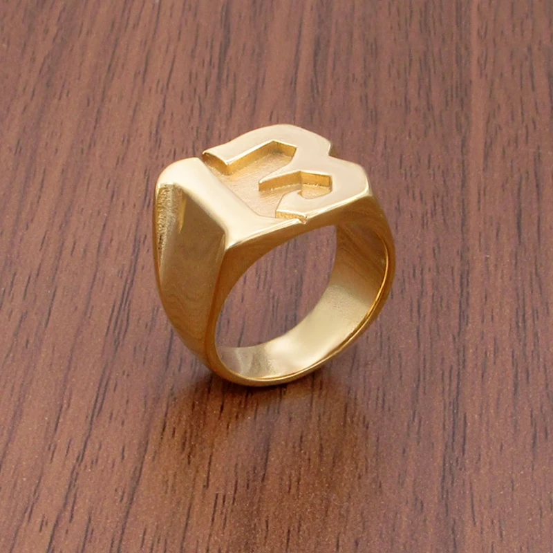 Punk 316L Stainless Steel Gold Plated Black Plated Number 13 Ring Vintage Jewelry