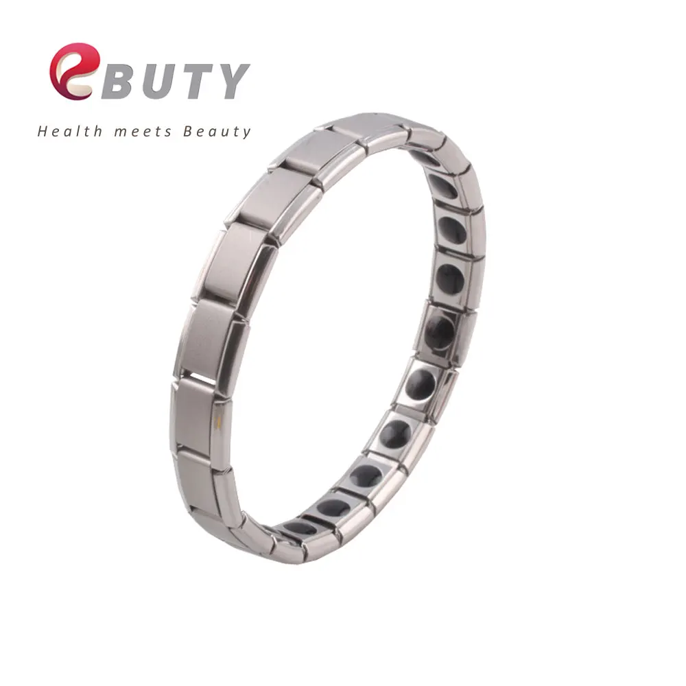 EBUTY Quantum Bio Energy Bracelet Stainless Steel with 20 Germanium Stone Magnetic Health Jewelry,2 Pcs/lot Free Shipping